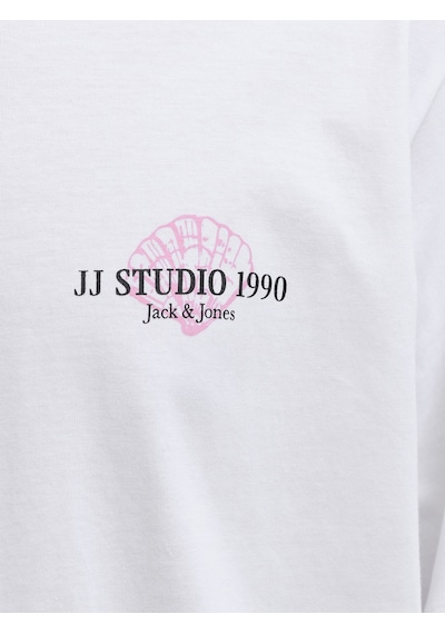 Jack & Jones Erkek Gögüs Baskili Bisiklet Yaka Tisört - Corals - 12288345 Beyaz