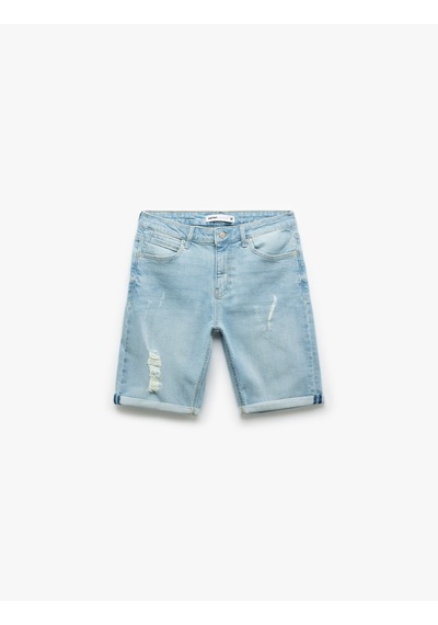 Koton Slim Fit Pamuklu Katlamalı Paça Denim Şort Açık İndigo 5sam40008ıd Açık İndigo