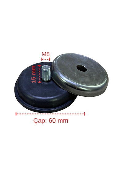 Cateksss Çap 60 Mm Sıvama - Krom Kaplama Saclı Vidalı Pabuç M8x15 - 24 Lü Paket