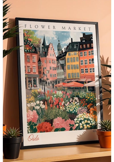 Oslo Norveç Çerçeveli Tablo Seyahat Severlere Salon Ve Ofis İçin Estetik Duvar Dekoru Travel Flower Market