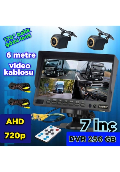 7 İnç Dvr Ekran 2 Adet 170'' Balık Gözü Lens Ahd 720p Kamera