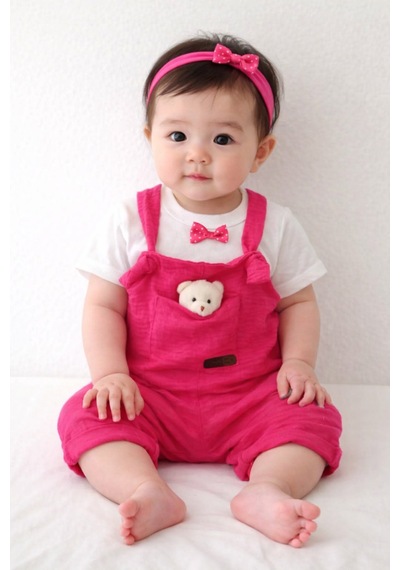 Canini Ayıcıklı Kız-erkek Keten Salopet 2li Takım Baby&kıds 6-9-12 Ay Pembe Pembe