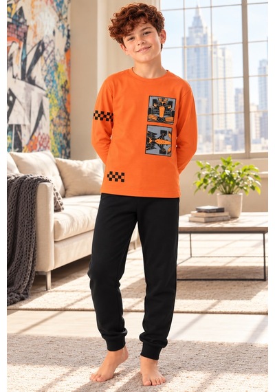 Tarık İnterlok Kumaş Garson Boy Erkek Pijama Takım 6-10 Yaş -ta4422360 - Turuncu