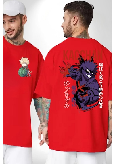 Kasuki Bakugo Anime Kırmızı Oversize Unisex Ön Ve Sırt Baskılı Tişört Kırmızı Kasuki Bakugo Anime Kırmızı Oversize Unisex Ön Ve Sırt Baskılı Tişört Kırmızı