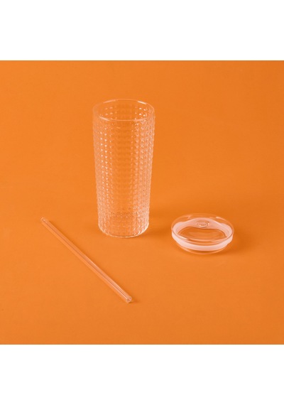 Mienn Pipetli Cam Bardak - Şeffaf - 550 Ml Renkli