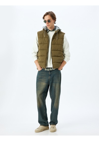 Koton Şişme Yelek Slim Fit Fermuarlı Haki 5wam20026hw Haki