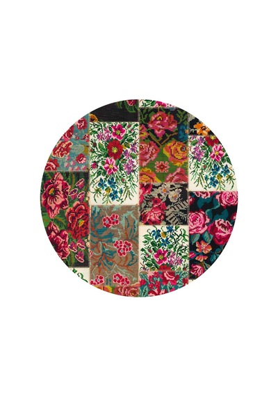 Patchwork Desen Dokuma Pamuk Taban Dijital Dekoratif Yuvarlak Halı Beyaz