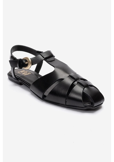 Luvi Shoes Jandor Siyah Hakiki Deri Kadın Sandalet