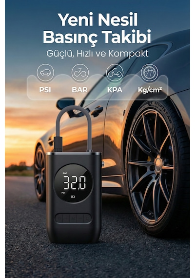 Embatech 4000mah Hava Pompası 150 Psı Ultra Basınç, Led Işıklı, Lcd Ekranlı, Taşınabilir Şarjlı Kompresör Embatech