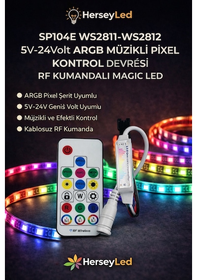 Sp104e Ws2811-ws2812 12-24 Volt Argb Müzikli Pixel Kontrol Devresi Rf Kumandalı Magic Led