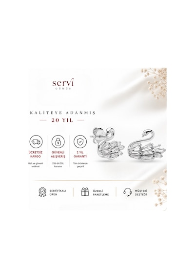 Servi 925 Ayar Gümüş Crystal Swan Küpe-29