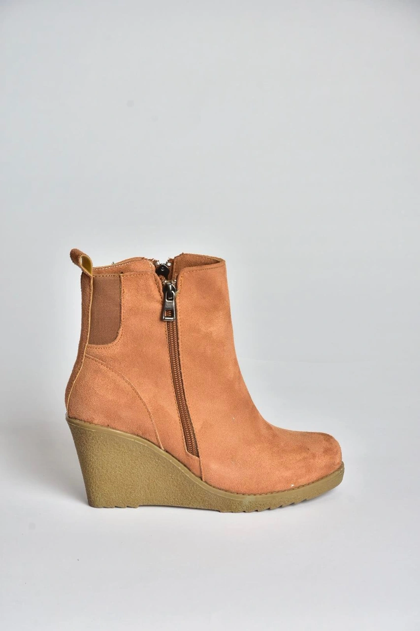 Fox Shoes V361196802 Taba Süet Dolgu Topuklu Kadın Bot Taba-Süet