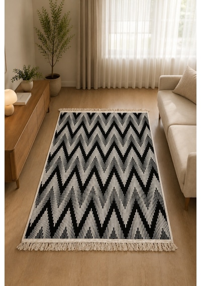 Kilim Paspas Çok Amaçlı Halı Makinede Yıkanabilir Toz Yapmaz Siyah 2