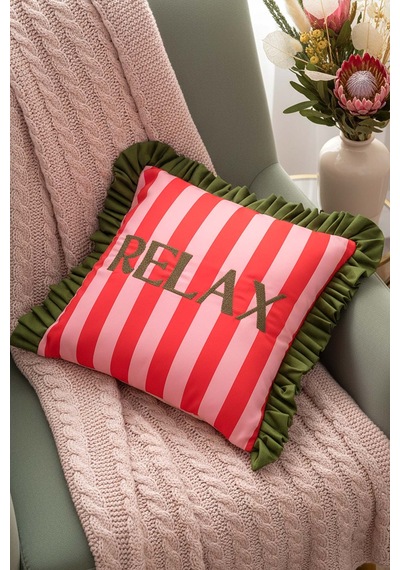 Relax Nakışlı Dekoratif Kırlent Kılıfı Pembe