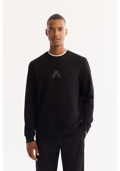 Avva Erkek Siyah Bisiklet Yaka Pamuklu Bi-stretch Baskılı Regular Fit Sweatshirt A52y1305