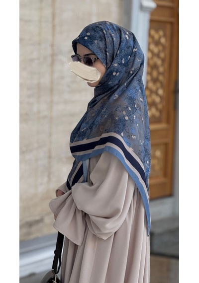 Qalortex Scarf Pamuklu Soft Minâ Desen Eşarp-lacivert