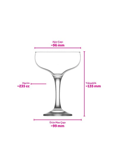 Lav Misket Cam Kokteyl Bardağı 6'lı 235 ml Ayaklı (Kokteyl Bardağı , Tatlı Servisi )