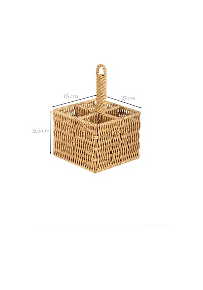 Porsima Dhz07349 Dekoratif Doğal Hasır 4 Bölmeli Banyo Mutfak Organizeri Banyo Mutfak Düzenleyici 15x15x11,5cm Diğer