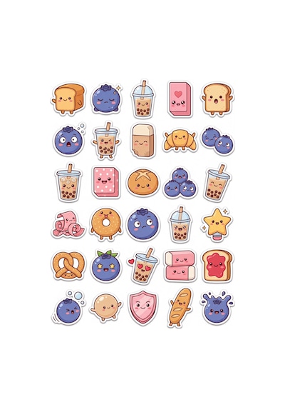 30 Adet Sevimli Yiyecekler Sticker Seti - Laptop Defter Telefon Planner İçin Çok Renkli