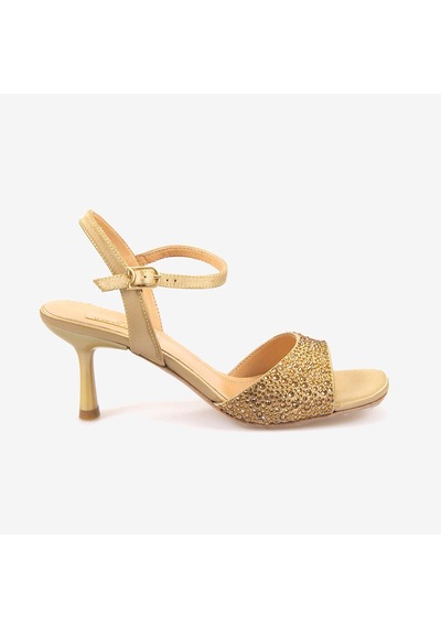 Hawen Angels Kadın Kösele Taban 7,5cm Topuklu Saten Gece & Abiye Ayakkabı 6895-26-v1 Altın