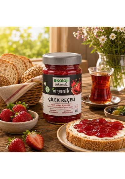 Organik Glutensiz Şekersiz Çilek Reçeli 380 Gr.