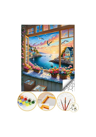 Sayılarla Boyama Numaralı Tuval Seti Fırça Boya Dahil 40x50cm - Huzur Penceresi