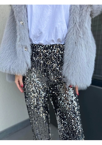 Keymoda Kadın Pullu Pantolon Gümüş Siyah