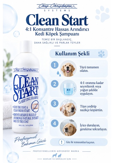 Chris Christensen Clean Start 4:1 Konsantre Hassas Arındırıcı Kedi Köpek Şampuanı 473 Ml
