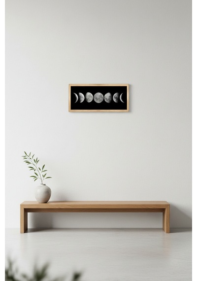 Ayın Evreleri Tablosu 60x25 Cm Çerçeveli Duvar Tablosu Moon Phases Dekoratif Tablo