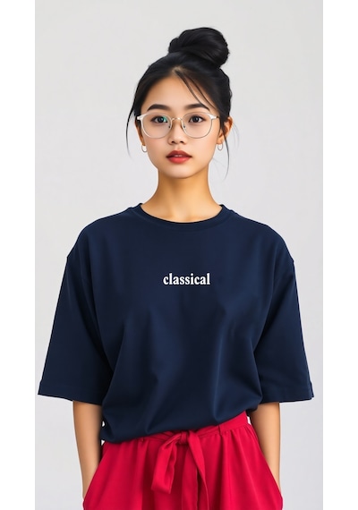 Uyguntarz Classical Baskılı Oversize Tshirt Lacivert-278791