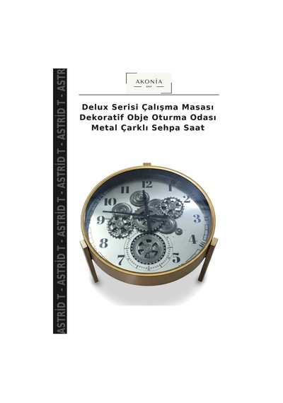 Delux Serisi Çalışma Masası Dekoratif Obje Oturma Odası Metal Çarklı Sehpa Saat Çok Renkli