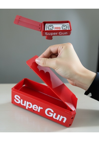 Kırmızı Parti Oyuncağı Para Saçma Fırlatma Tabancası Super Money Yetişkin