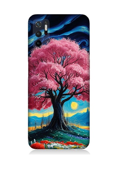 Xiaomi Poco M3 Pro Uyumlu Masalsı Pembe Ağaç Desenli Silikon Kılıf Çok Renkli
