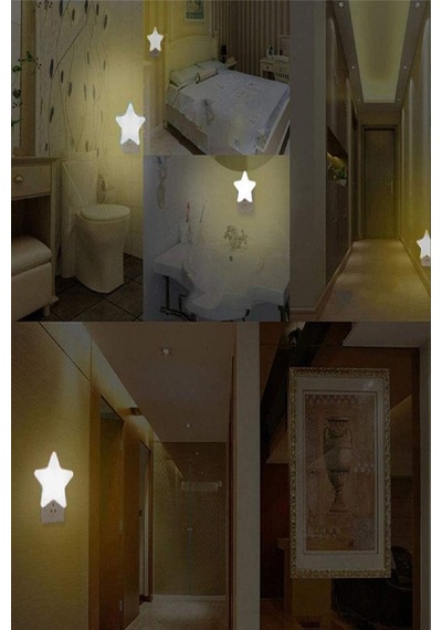 Mini Yıldız Gece Lambası Led Sensörlü Priz Işık Bebek Çocuk Yatak Odası Için Gece Işığı Beyaz