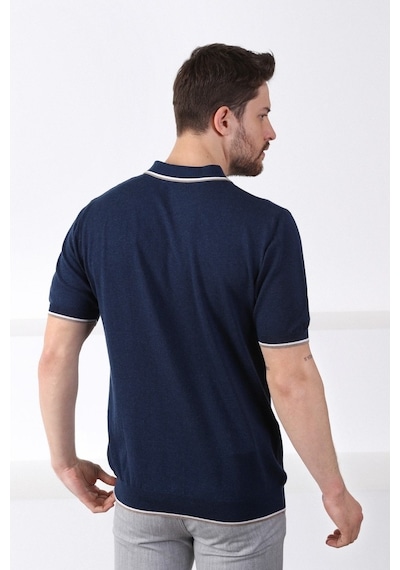 Ferraro A.Laci/Beyaz Yaka Şerit Düğmeli Erkek Pamuk Triko T-Shirt