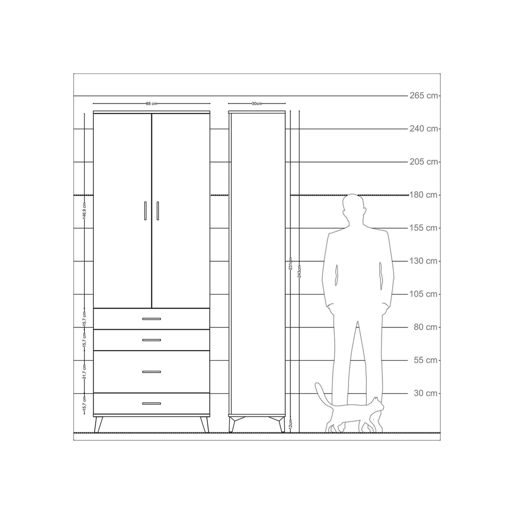 Arges Dolap 3 Raflı 4 Çekmeceli 2 Kapaklı 88x30x243 Aytaşı-an... Aytaşı
