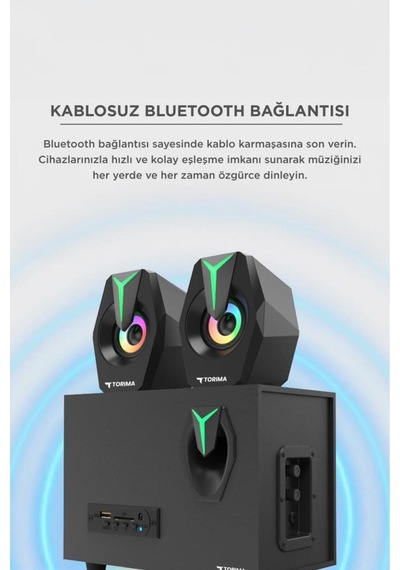 Bilgisayar Hoparlörü Rgb Işıklı 2ın1 Subwoofer Bluetooth Hoparlör Speaker D37 Siyah