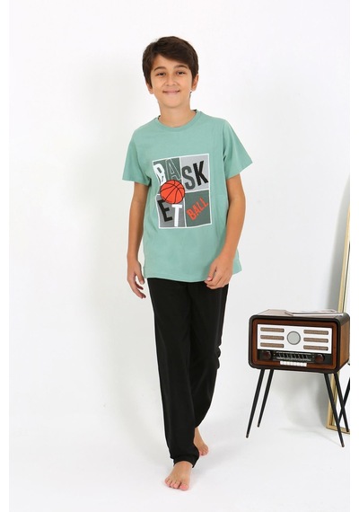 Akbeniz Erkek Çocuk Kısa Kol Penye Pijama Takım 20758 Suyeşili Su Yeşili