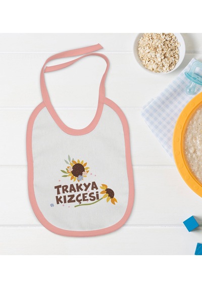 BK Kids Trakya Kızçesi Tasarımlı Pembe Bebek Mama Önlüğü-1 Pembe