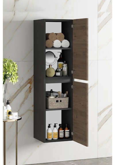 Çiğdem 55+35 Cm Antrasit Gri Mat- Atlantik Çam Mdf Seramik Lavabo Antrasit - Atlantik Çam