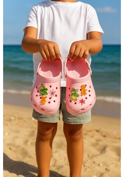 N Moda Jelibonlu Boncuklu Kız Çocuk Sandalet-terlik Pembe