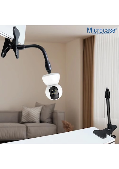 Microcase Kıskaç Tutacaklı 1/4 Vida Girişli Esnek Web Kamera Bebek Kamerası Tutucu - Al5013 Siyah