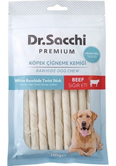 Dr.sacchi Premium Sığır Etli Beyaz Sığır Derisi Burgu Çubuk Tahılsız Köpek Ödülü 5 15li 110 Gr 109-30024.01