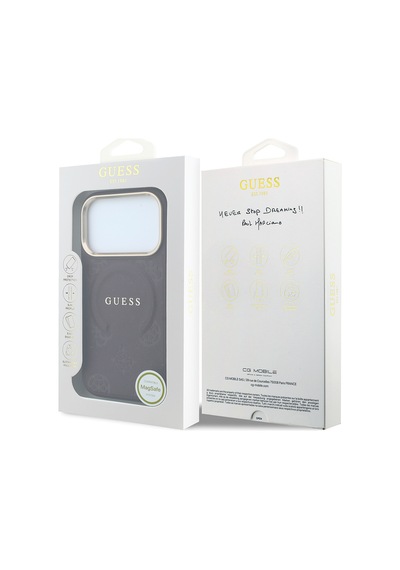 Apple iPhone Uyumlu 18 Pro Max Kılıf Guess Lisanslı M-safeli Baskılı Yazı Logolu C-magnet Pu Peony Kapak Bordo