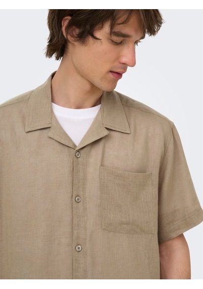 Only & Sons Onslaurence Lınen Resort Collar Ss Noos Erkek Gri Gömlek - 22036242