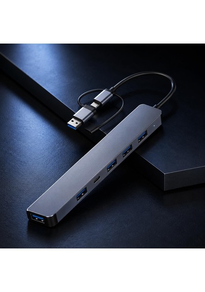 Hp-b07 5-in-1 Type-c & Usb 3.0 Hub Çoğaltıcı 3x Usb Port Sd/tf Kart Okuyucu Çift Girişli Alüminyum Gövde Çoklu Adaptör
