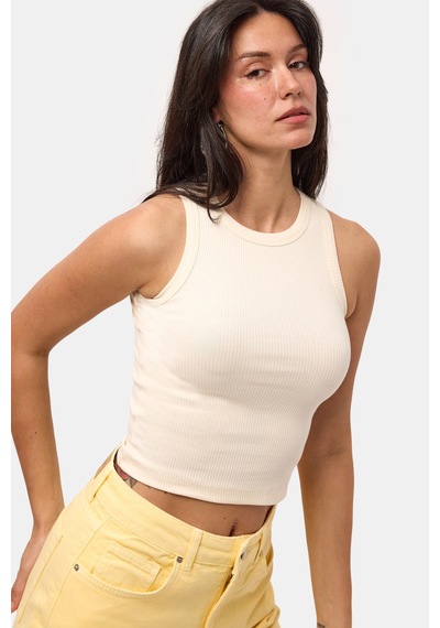 Kadın Taş S6-57 Sıfır Kol Esnek Kumaş Crop Top