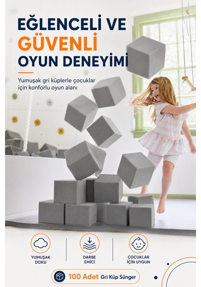 100 Adet Gri Küp Sünger Top Havuzu Oyun Alanı Duyusal Oyun Aktivite Köşesi Dolgu Süngeri