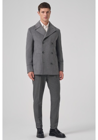 Morven Erkek Gri Yünlü Kruvaze Dynamic Fit Sivri Yaka Kaban 26ks016004100 Gri