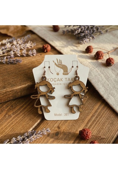 Ahşap Küpe Modern Özgün Minimalist Takı Model No 261 Açık Kahverengi